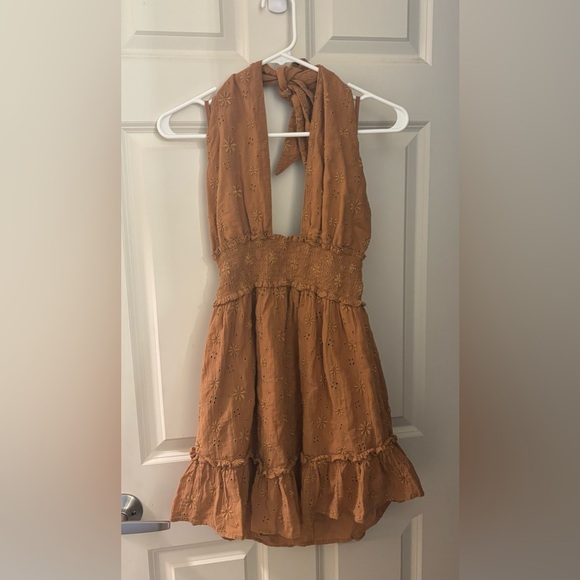 Aerie 100% Cotton Embroidered Floral Halter Dress, Size S - Picture 1 of 9